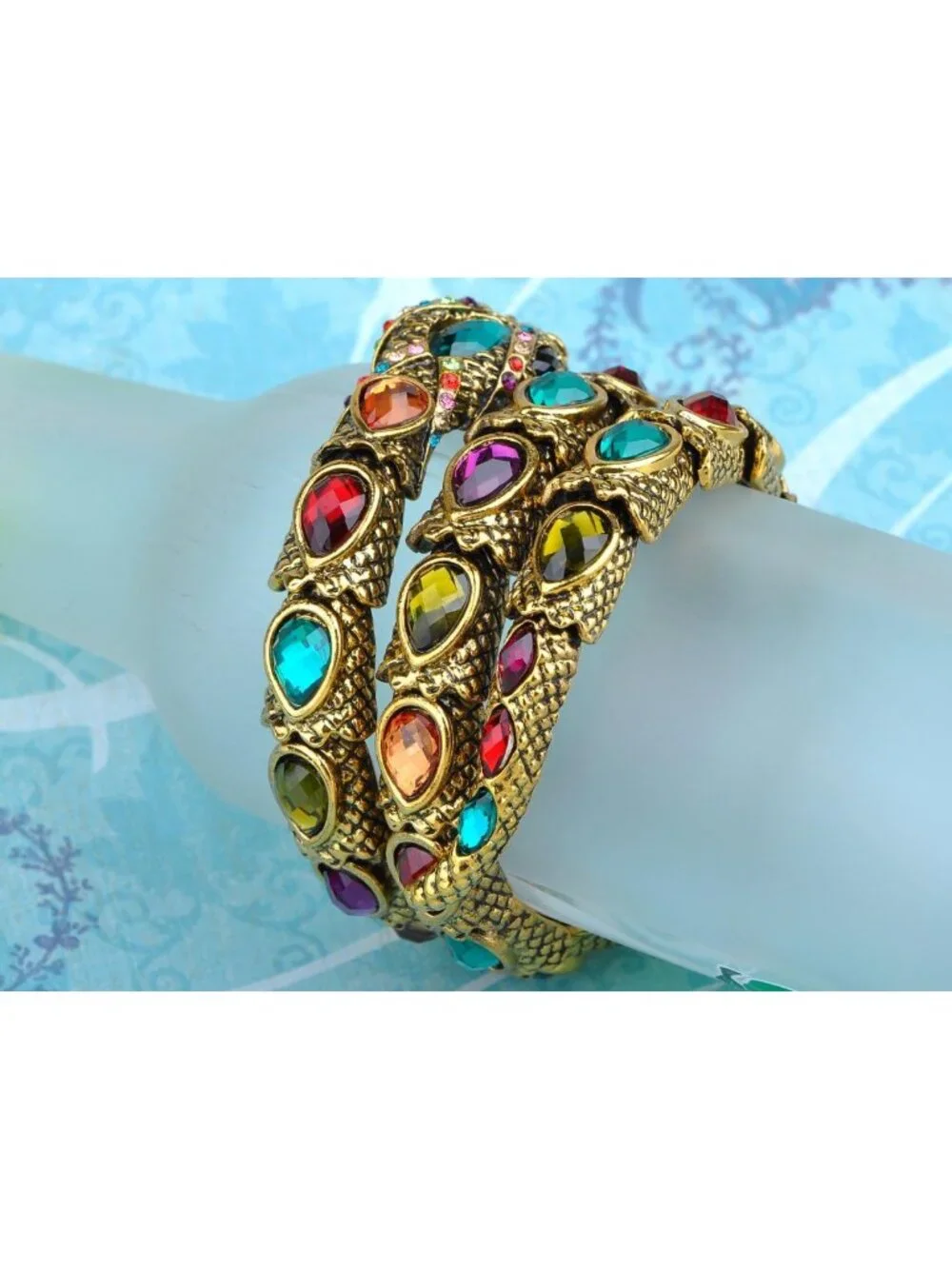 Egyptian-Inspired Rhinestone Snake Stretch Cuff Bangle Bracelet - Unique Jewelry